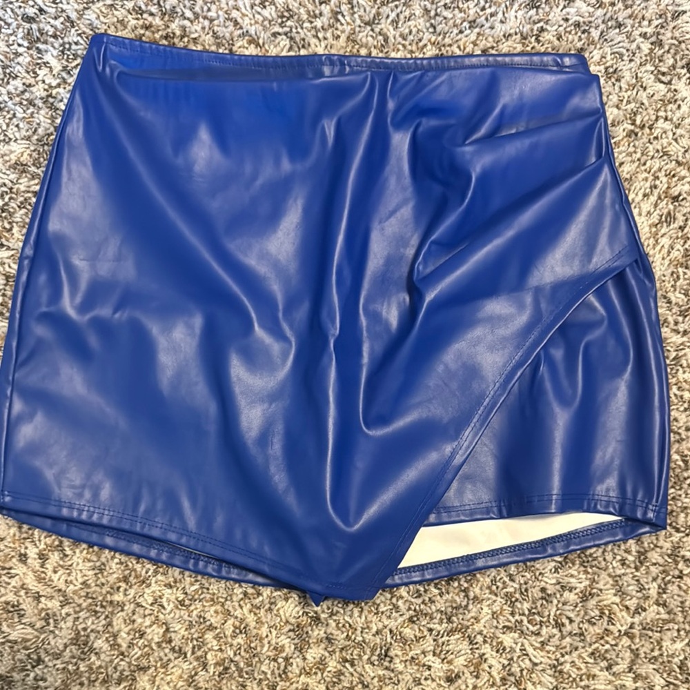Windsor Blue Faux Leather Mini Skirt/Skort